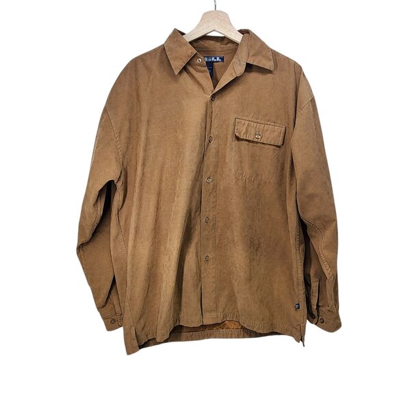 Drill Clothing Co. Mens Brown Button-Up Shirt Size L‎ Polyester Chest Pocket - Picture 1 of 6